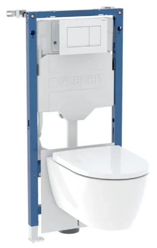 Geberit Systemfix PACK composé de : élément pour WC suspendu 1120 mm - avec réservoir intégré Sigma 12 cm - Plaque de commande Sigma20 blanche - WC suspendu iCon TurboFlush