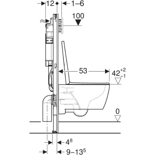 Geberit Systemfix PACK composé de : élément pour WC suspendu 1120 mm - avec réservoir intégré Sigma 12 cm - Plaque de commande Sigma20 blanche - WC suspendu iCon TurboFlush