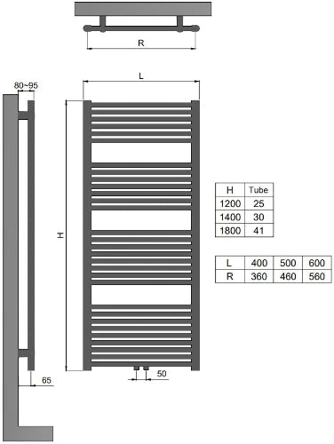 Procasa Caldo Rondo sèche-serviette à tubes ronds - 1400x600mm - 735W - raccordement en bas - RAL9016 blanc signalisation