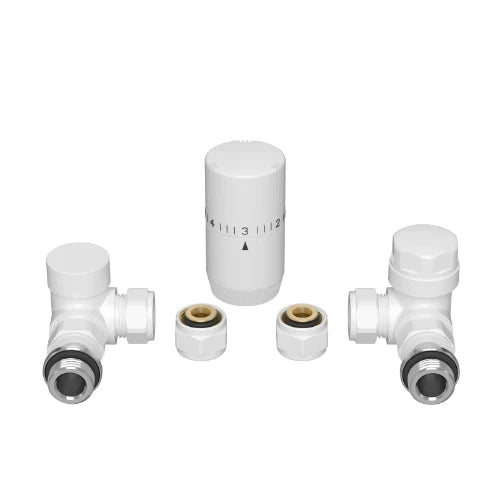 ProOne Radect set radiateur de raccordement 4 avec raccords équerres réglables et raccord de transition avec O-ring - blanc de signalisation RAL 9016