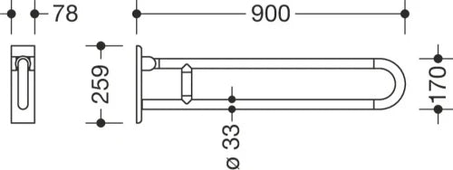 Hewi 801 barre d`appui relevable ,L=900mm blanc pur