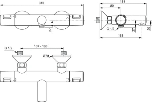 Ideal Standard Ceratherm T20 robinet thermostatique bain/douche - chromé