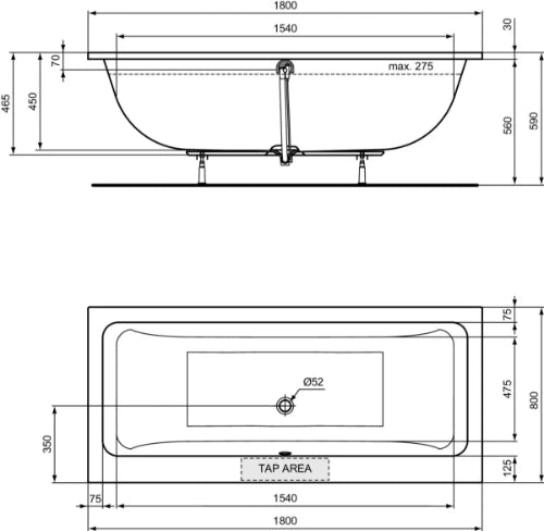 Ideal Standard La Dolce Vita baignoire duo acryl 1800 x 800 mm - blanc