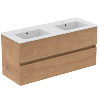 Ideal Standard Eurovit sous-meuble avec 2 tirroirs et plan vasque 1215 x 455 x 565 mm - avec trou robinetterie - avec trop-plein - Natural Oak