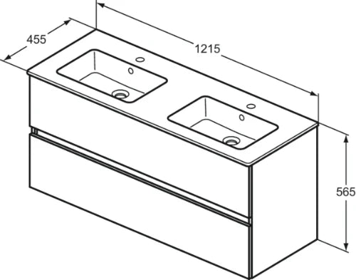 Ideal Standard Eurovit sous-meuble avec 2 tirroirs et plan vasque 1215 x 455 x 565 mm - avec trou robinetterie - avec trop-plein - Natural Oak