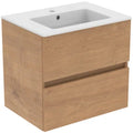 Ideal Standard Eurovit sous-meuble avec 2 tirroirs et plan vasque 610 x 450 x 565 mm - avec trou robinetterie - avec trop-plein - Natural Oak