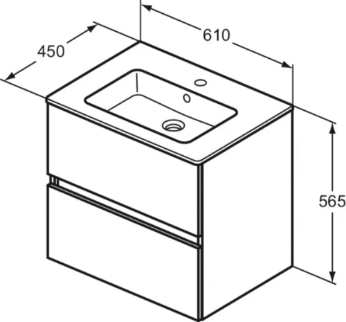 Ideal Standard Eurovit sous-meuble avec 2 tirroirs et plan vasque 610 x 450 x 565 mm - avec trou robinetterie - avec trop-plein - blanc