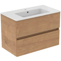 Ideal Standard Eurovit sous-meuble avec 2 tirroirs et plan vasque 815 x 450 x 565 mm - avec trou robinetterie - avec trop-plein - Natural Oak