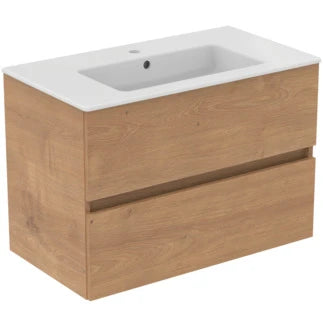 Ideal Standard Eurovit sous-meuble avec 2 tirroirs et plan vasque 815 x 450 x 565 mm - avec trou robinetterie - avec trop-plein - Natural Oak