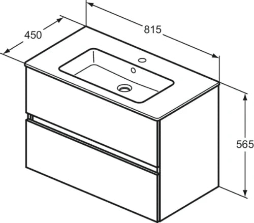 Ideal Standard Eurovit sous-meuble avec 2 tirroirs et plan vasque 815 x 450 x 565 mm - avec trou robinetterie - avec trop-plein - Natural Oak