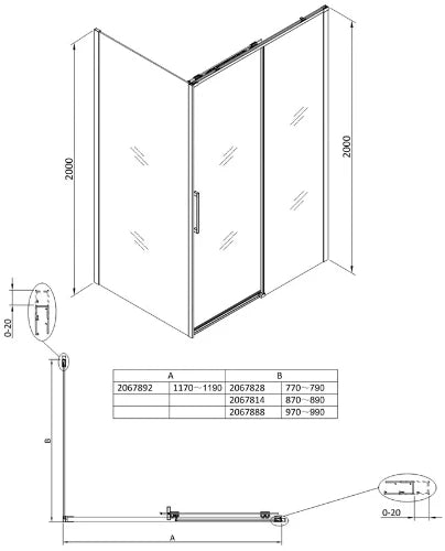 Procasa Free Move porte coulissant réversible 1200 x 2000 mm - transparant Clean - chrome