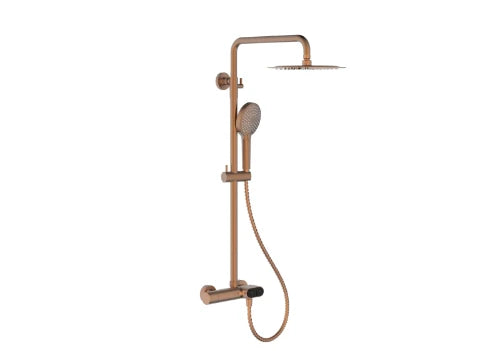Procasa Vivo 3.0 systèmé de douche avec bouton-poussoir et thermostat de douche - Cuivre brossé PVD