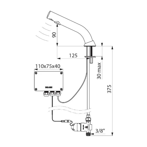 Delabie BINOPTIC robinet lavabo M3/8" noir mat avec batteries 6V