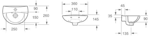Procasa Normus 2.0 lave-mains 360 x 260 x 145 mm - blanc - avec trou de robinet - avec trop-plein
