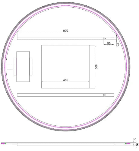 Procasa Universal panneau miroir rond 1200 x 1200 mm - avec éclairage led - anti-buée - capteur - dimmable