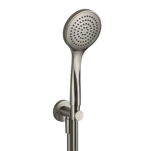 Gessi Emporio Shower Ensemble comprenant: sortie coudée murale, douchette anticalcaire et flexibles 1,50 m. Finox nickel brossé