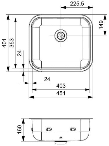 EVIER A ENCASTRER REGINOX COLORADO R COMFORT 445 MM - 393 MM o inox 1 cuve rectangulaire sans egouttoir