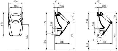 Urinoir Ideal Standard Saval 2.0 320 x 545 x 340 mm - blanc - connexion supérieure