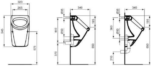 Urinoir Saval Ideal Standard 2.0 320 x 545 x 340 mm - connexion blanche - arrière