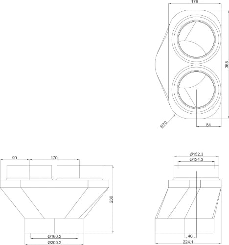 Duco pièce en Y pour DucoBox 2 x Ø 125 mm ? 1 x Ø 160 mm