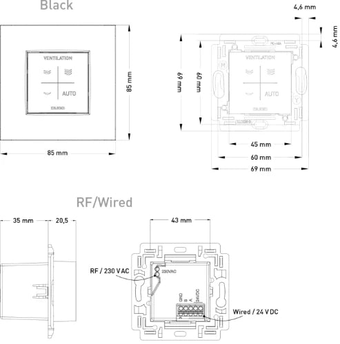 Duco CO2 capteur avec commande RF- filaire - blanc