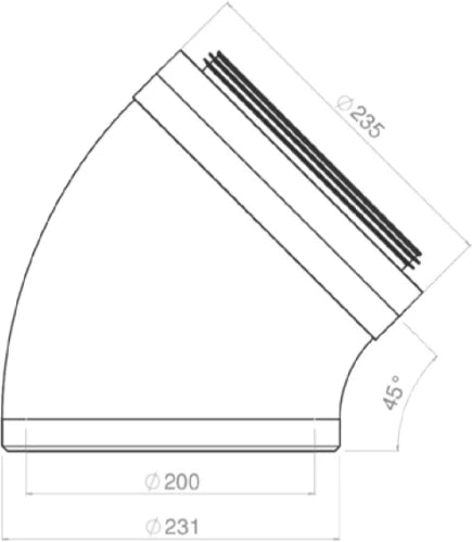 DucoFlex Star coude de ventilation isolé 45° avec raccord -  dia 200mm