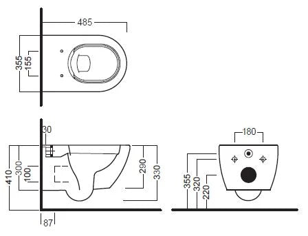 Procasa Obi Compact WC suspendue 480 mm sans bride - blanc
